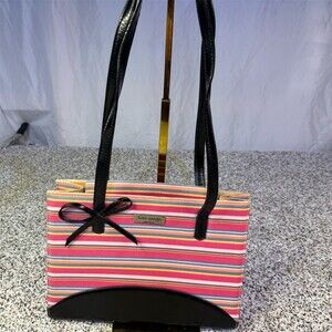 Kate Spade Tote Bag Womens Large Striped Multicolor Canvas Bow Detail
